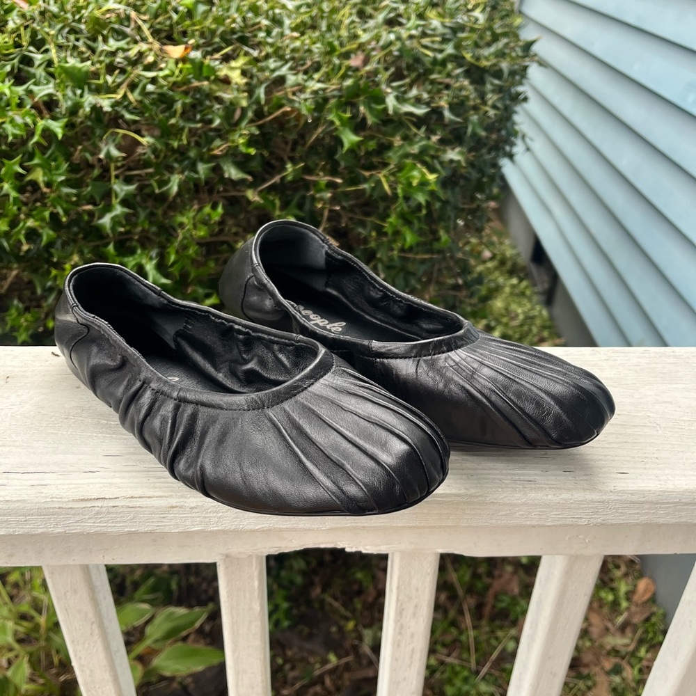 Free People Cara Ruched Leather Ballet Flats Ballet Black Size 8.5
